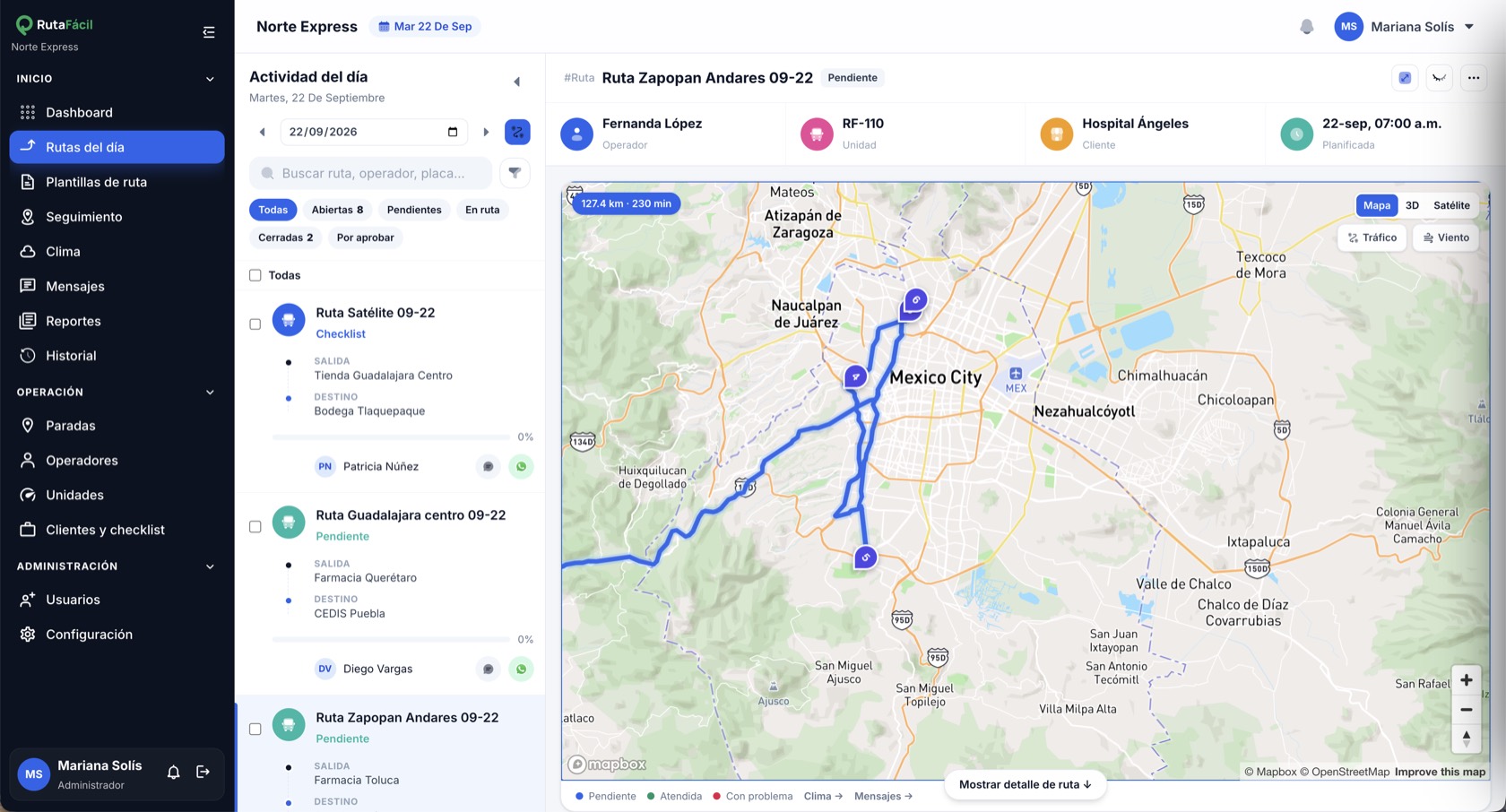 Rutas del día con el mapa de la ruta Zapopan Andares
